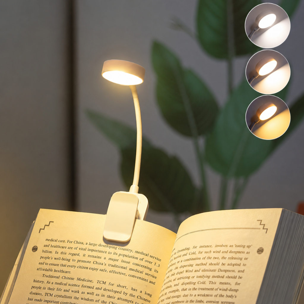 Luminária de leitura LED portátil com clipe, mini luminária de mesa flexível, para home office, luz para leitura