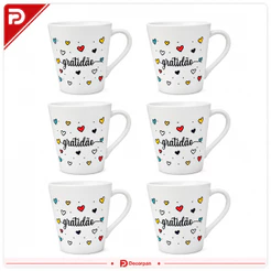 Kit 10 Canecas de Porcelana 250ML- Gratidão - Xícara Grande - Inspirador - Café - Leite