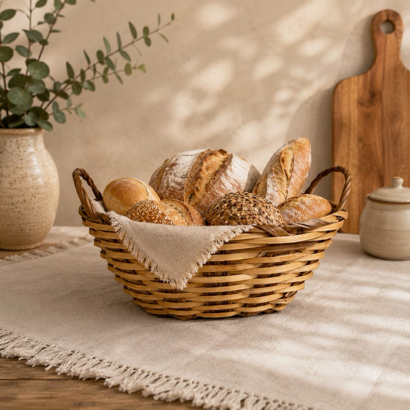 Kit Com 3 Galetos Pãozeira De Bambu PP Com Alça Cesta Artesanal Para Café Da Manhã