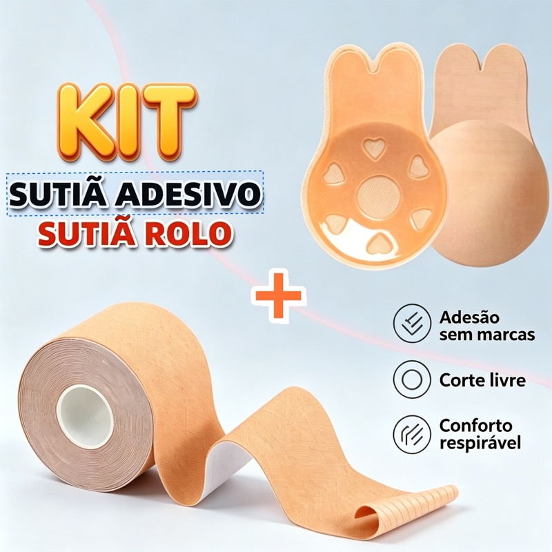Kit 2 Conjunto para levantar o peito 1 Sutiã Rolo Adesivo + 1 par Sutiã Adesivo orelhas de coelho Pushup
