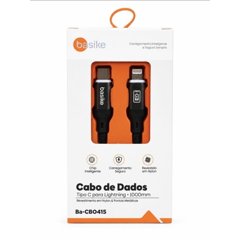 Cabo USB-C para Lightning Basike 1m | Compatível com iPhone, Carregamento Rápido, Nylon Reforçado