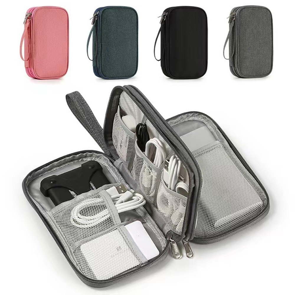 Organizador Digital Portátil Dupla Camada Impermeável Bolsa para Cabos Carregador Fone de Ouvido Viagem 4 Cores