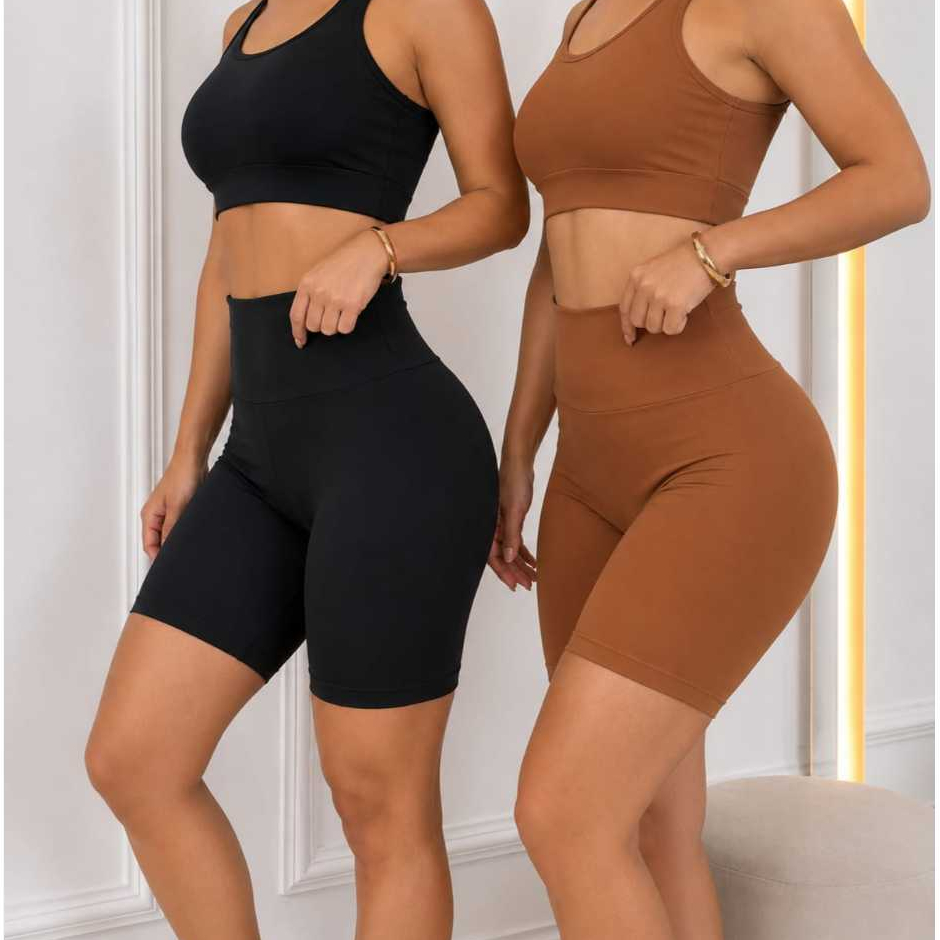 Kit 2 Bermuda Feminina Ciclista Academia Básica Suplex Alta Compressão Cós Alto Dia a Dia
