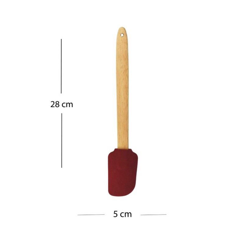 Espátula de Silicone 28cm com Cabo de Madeira-Vermelho – Utensílio de Cozinha Antiaderente