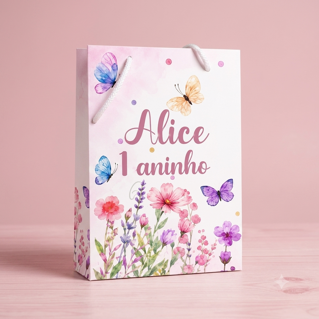 Sacolinha Jardim Encantado Borboletas Personalizada | Lembrancinha Festa Infantil | Personalizada e Monte