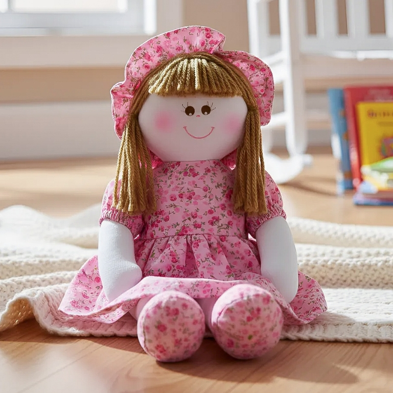 Boneca De Pano 30cm Artesanal Com Vestido - Estampa Sortida - Antialérgica