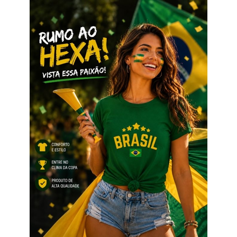Camiseta Feminina T-shirt  Brasil -Estilo Copa do Mundo Estampada Casual Manga Curta