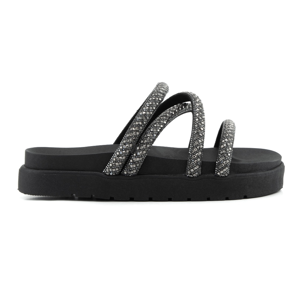 Sandália Feminina Casual Antiderrapante  Papete Strass Confortável Pedrinha Leve Moda Tiras Brilho  Flatform