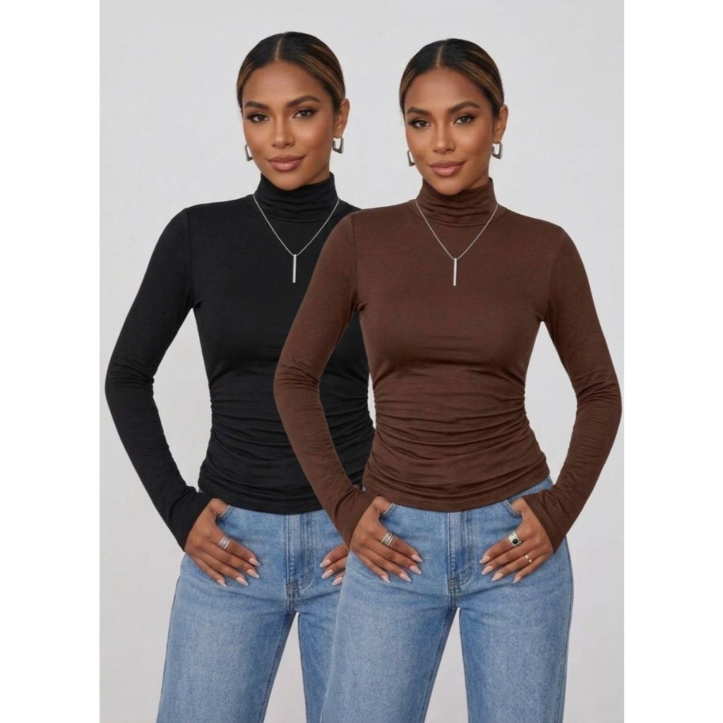 Blusa Segunda Pele Feminina Forrada Suplex Gola Alta Cacharrel Manga Longa Básica Confortável