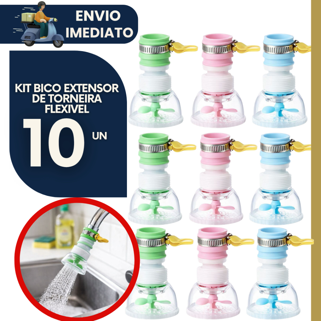 Kit 10 Bico de Torneira Chuveirinho 360° Universal Cozinha Econômico Giratório Arejador de Torneira
