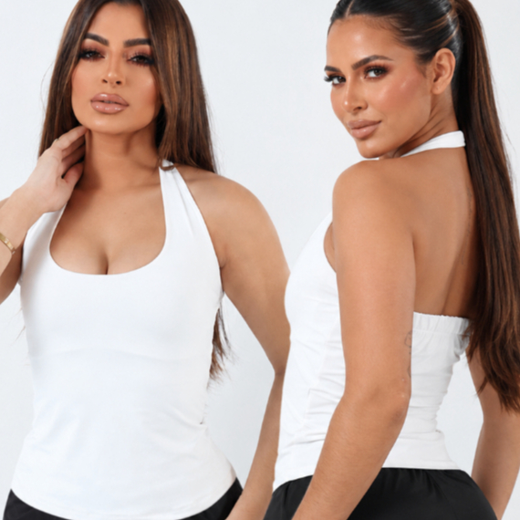 Regata Frente Única Feminina Fitness Sustentação Costa Nua Blusa Poliamida Básica Camiseta Academia