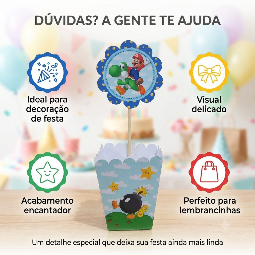Centro de Mesa Cachepô Personalizado Super Mário Festa Infantil, Lembrancinha Criativa, PEGUE E MONTE