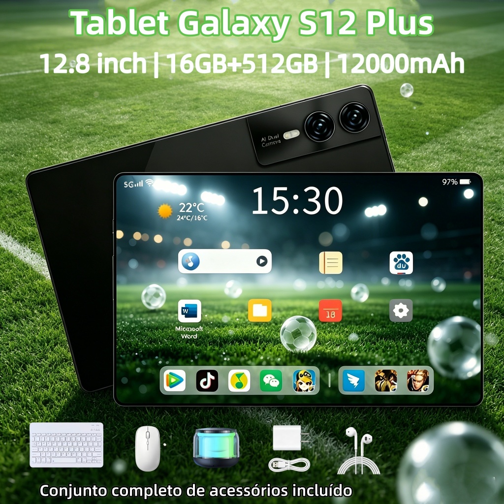 【Teclado e mouse gratuitos】Tablet  Galaxy S12 Plus 12.8 polegadas 16GB+ 512 GB Bateria de 12000 mAh …