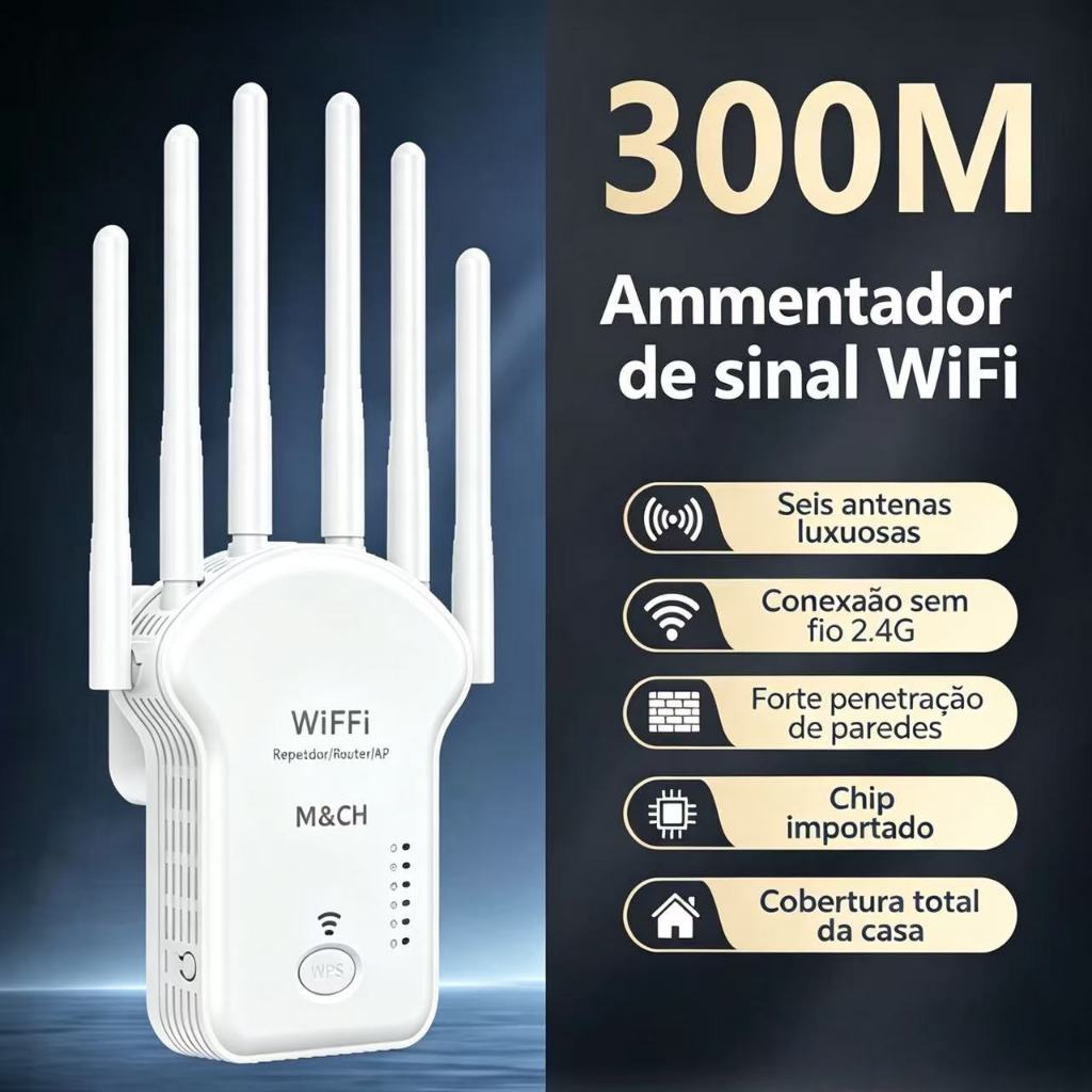 Repetidor Wifi 1200m 6 Antenas 3 in 1 functios 2.4g Roteador Amplificador De Sinal e Modem 300MBPS LM COMERCIAL