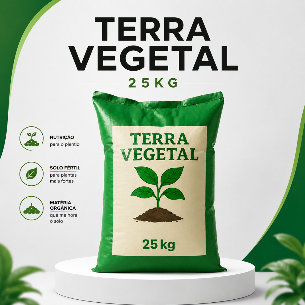 Terra Vegetal Adubada 25kg Nutrição Pronta para Uso - Plantio, Horta, Jardim, Vaso, Alta Qualidade