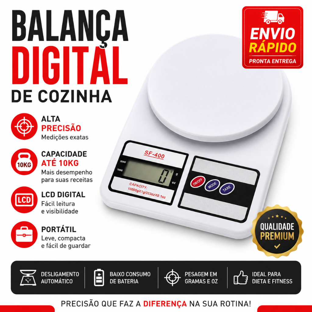Balança Digital Cozinha 10kg Alta Precisão Eletrônica Dieta Nutrição LCD Portátil