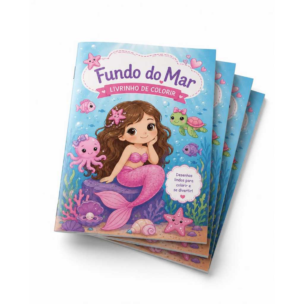 Kit 10-50 Un Livrinho de Colorir Sereia Fundo do Mar Personalizado com nome | Lembrancinha Aniversário Infantil