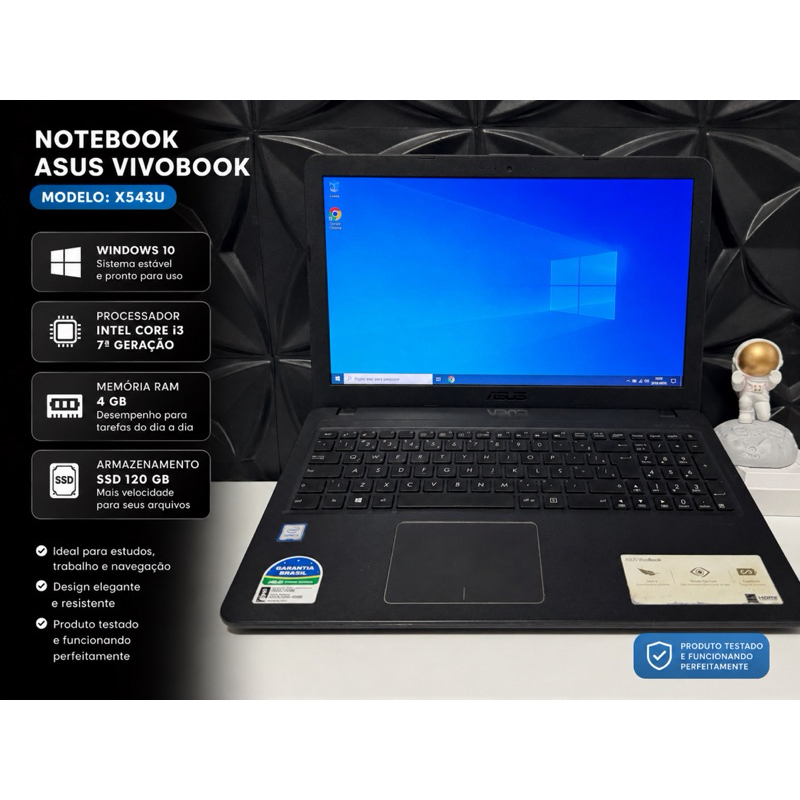 Notebook Asus VivoBook X543U | Intel Core i3 7ª Geração | SSD 120 GB | 4 GB RAM | Windows 10