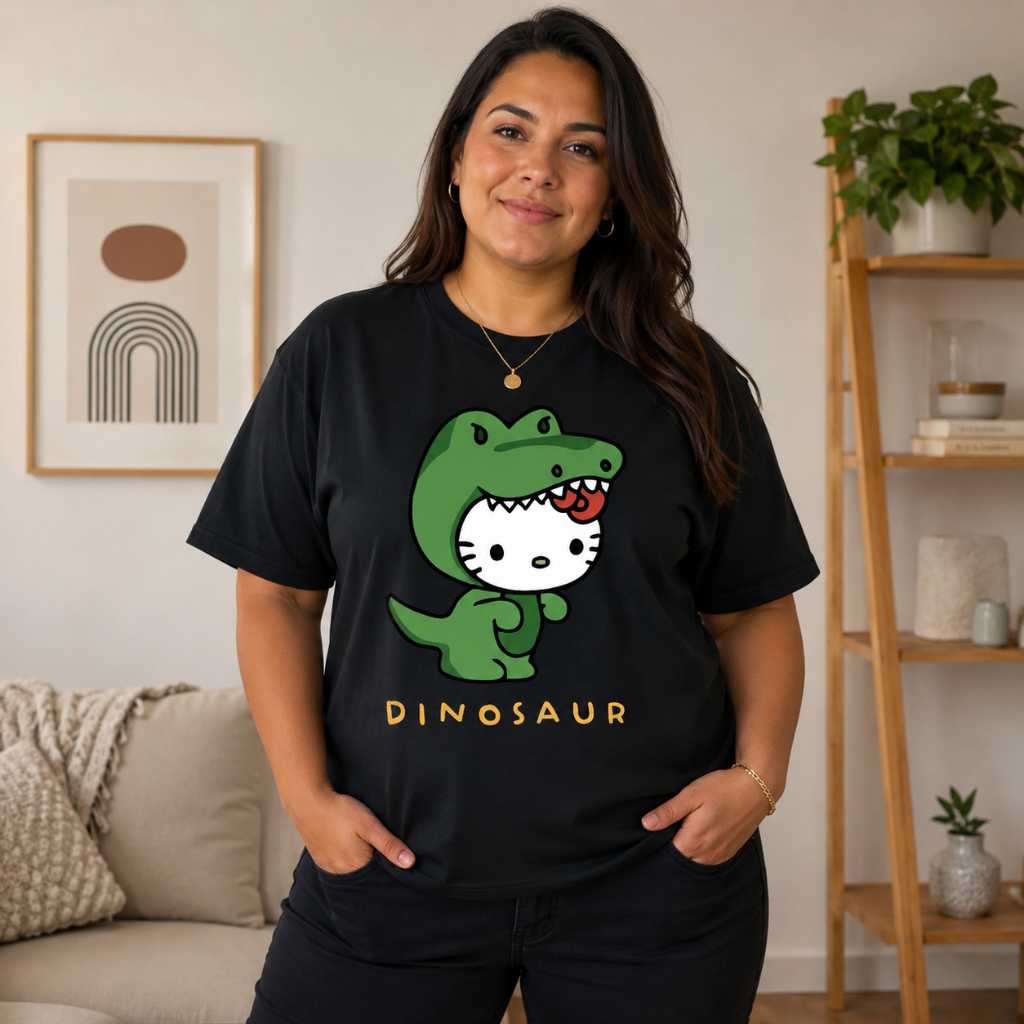 Camiseta Hello Kitty Dinossauro 100% Algodão Unissex Estampada Premium