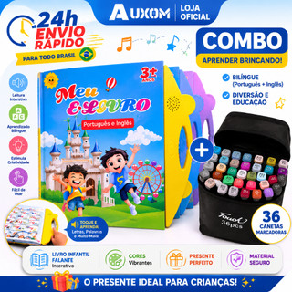 Livro Infantil Falante Bilíngue Português/Inglês + 36 Canetas Marcadoras, Educativo Inter…