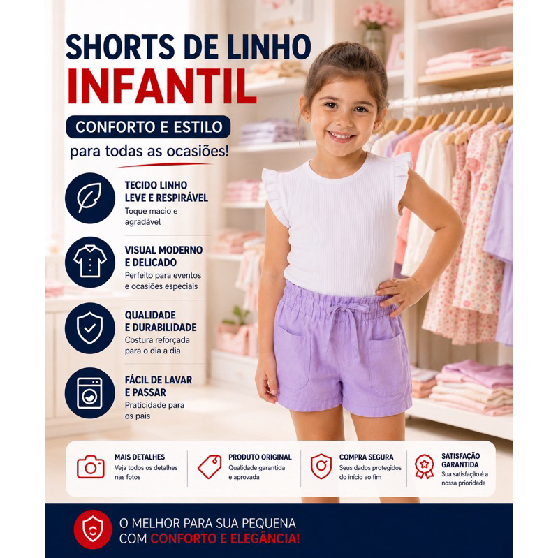Short Sarja Bermuda Lilas Menina Infantil 4 ao 8