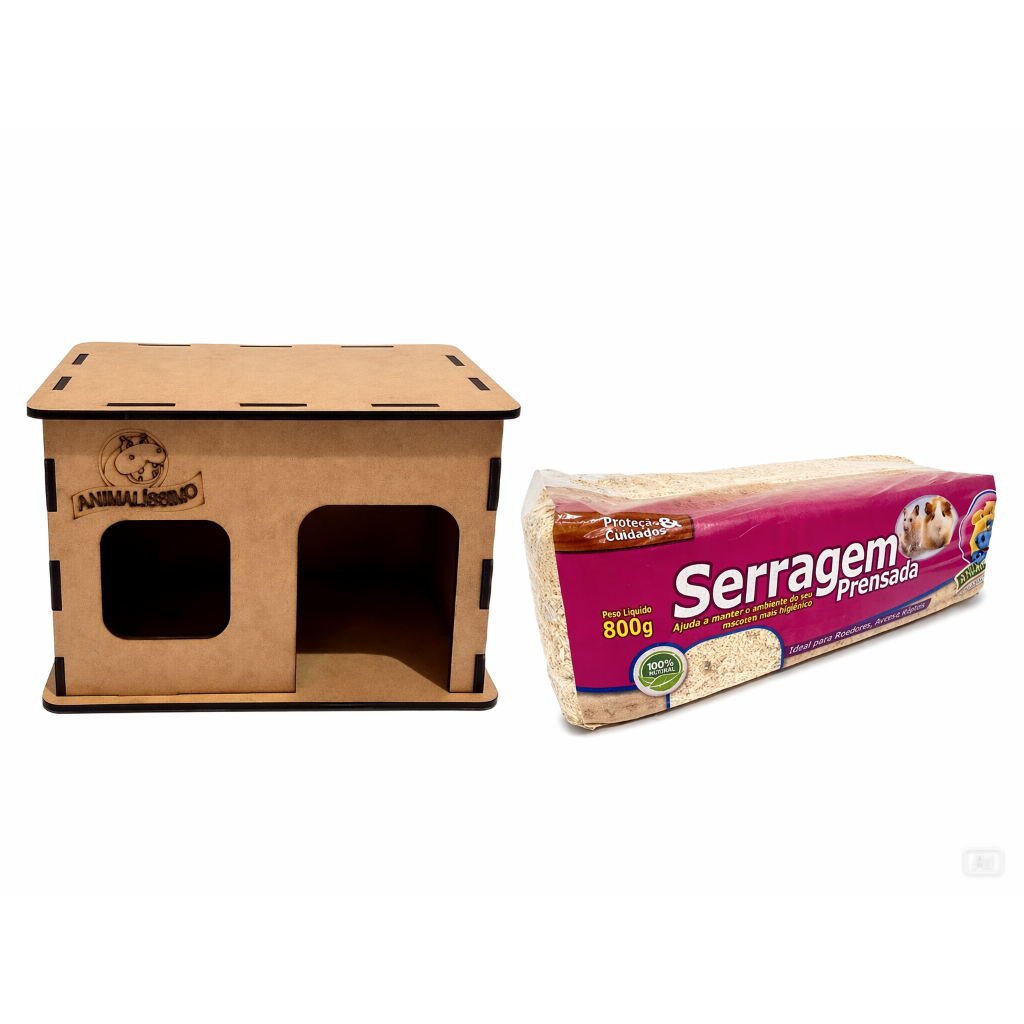 Casinha Mdf+serragem Prensada Composteira Minhocário Hamster