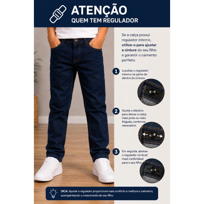 calça jeans infantil de menino com regulador ajustável