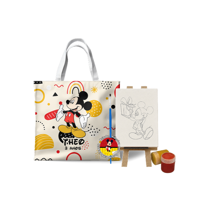 Kit Pintura Infantil Mickey Mouse com Sacolinha Personalizada | Lembrancinha Aniversário