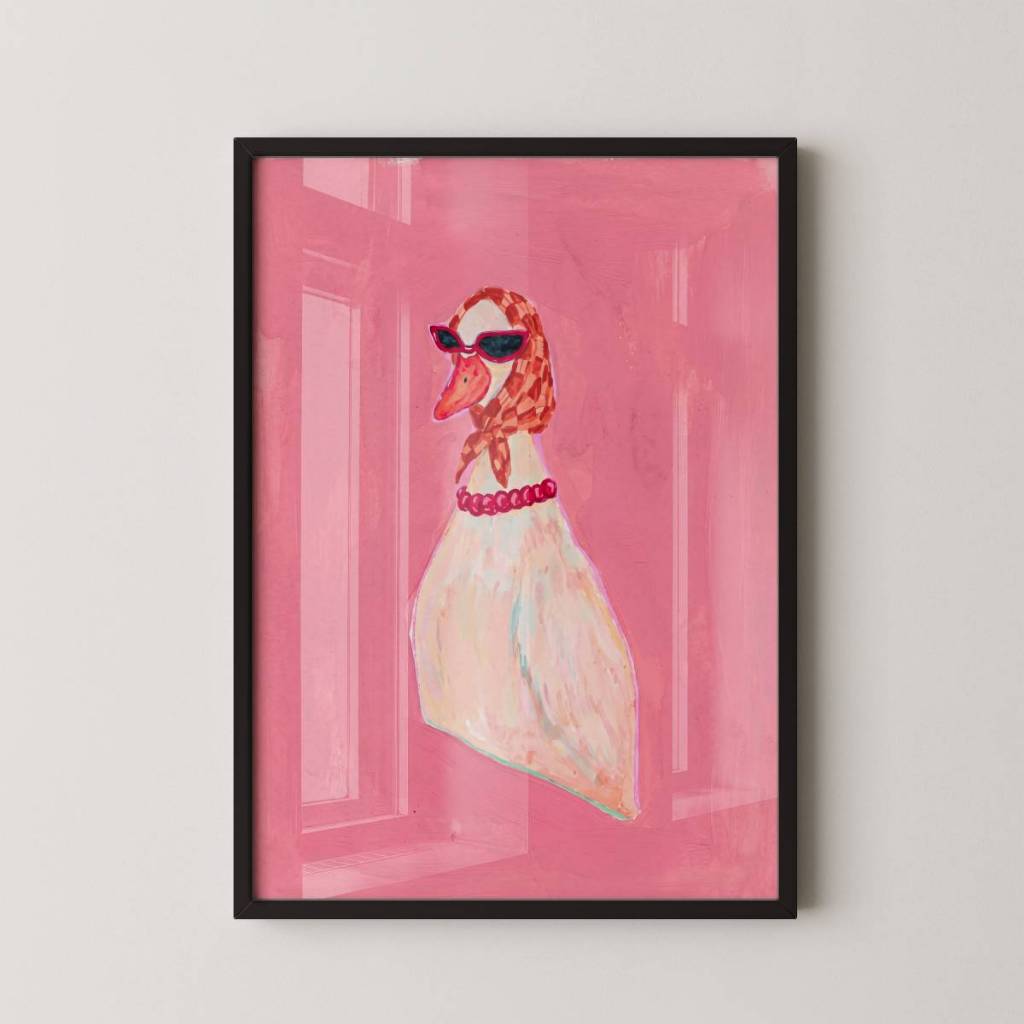 Quadro Decorativo Arte Minimalista Pato de Lenço Com Moldura