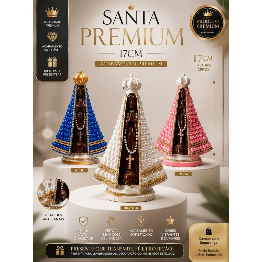 Nossa Senhora Aparecida Perolada 19cm Rosa Azul Branca Artesanal Luxo Decoração Católica