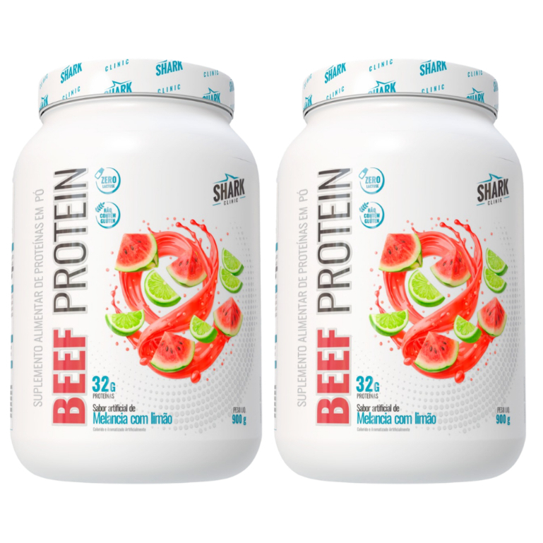 Kit 2x Beef Protein Pote Melancia c/ Limão 900g Proteína da Carne - Shark Pro