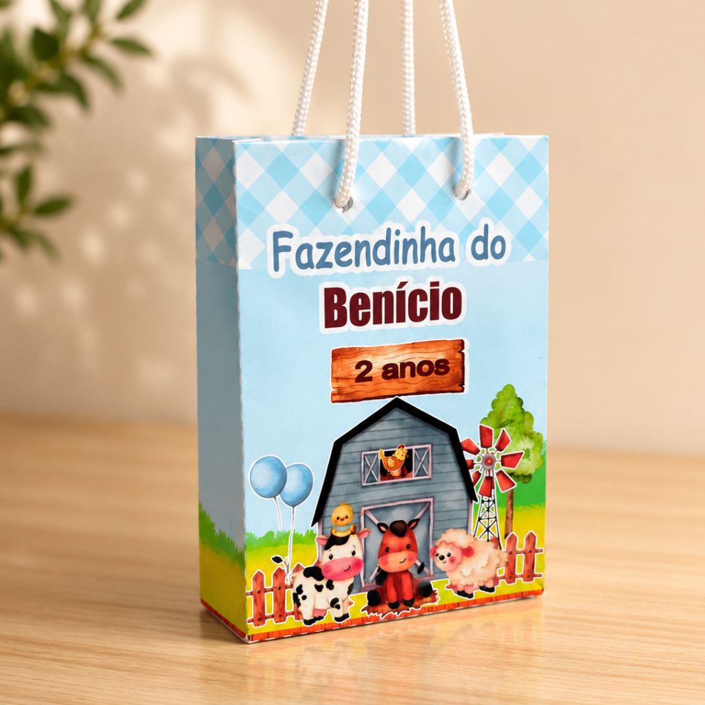 Sacolinha surpresa personalizada fazendinha azul PEGUE E MONTE | lembrancinhas mimos