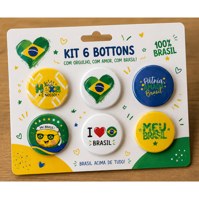 Kit Bottons Brasil copa do mundo 2026 Botum, Boton, Broche (3,5cm - 4,5cm) - ENVIO ALEATÓRIO