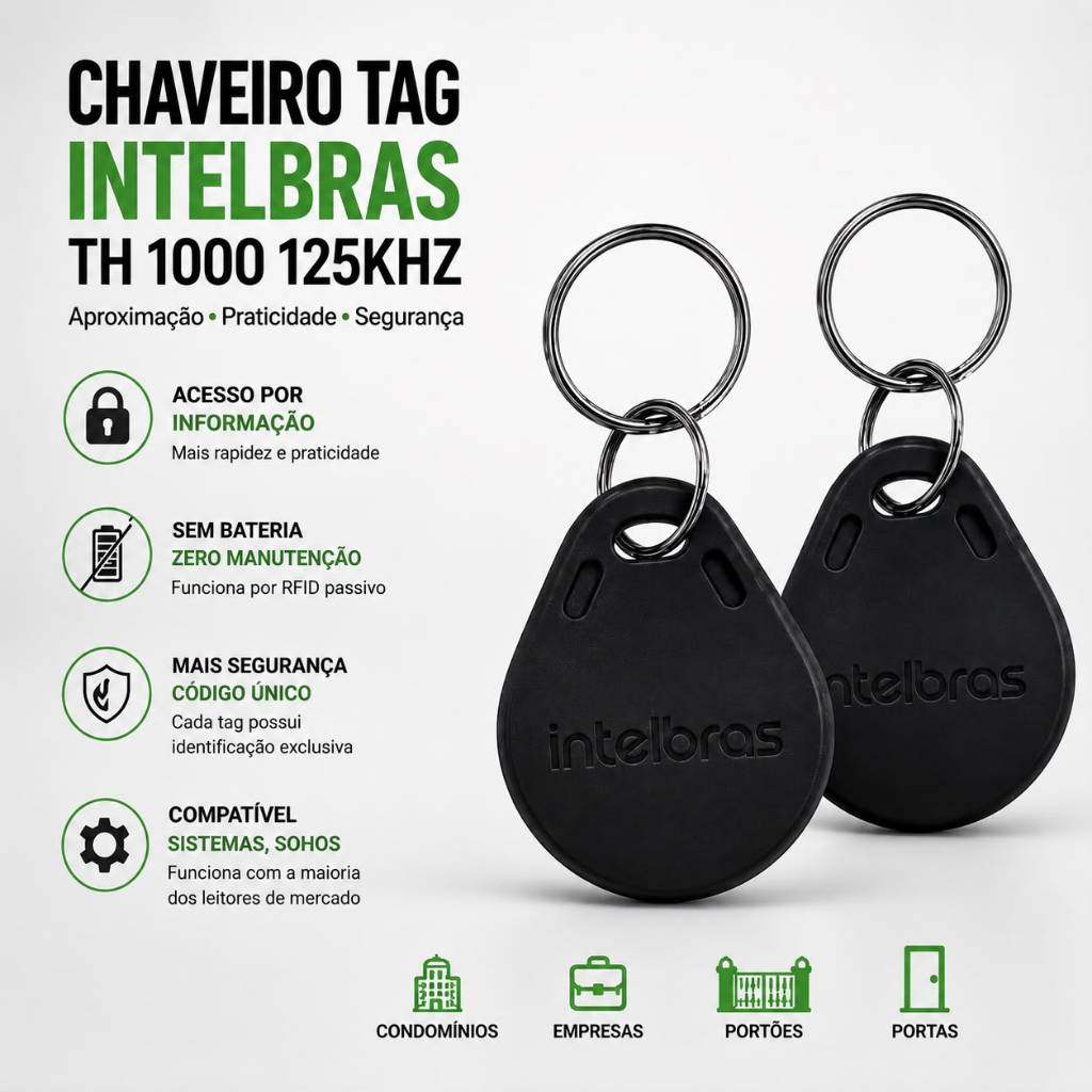 Kit 2 unid Chaveiro Tag Th 1000 125 Khz Rfid Intelbras de Aproximação para controle Acesso
