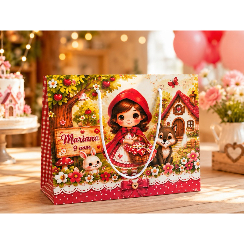 Sacola Personalizada Chapeuzinho Vermelho Baby | Lembrancinha Aniversário Infantil | Pegue e Monte | Nome e Idade