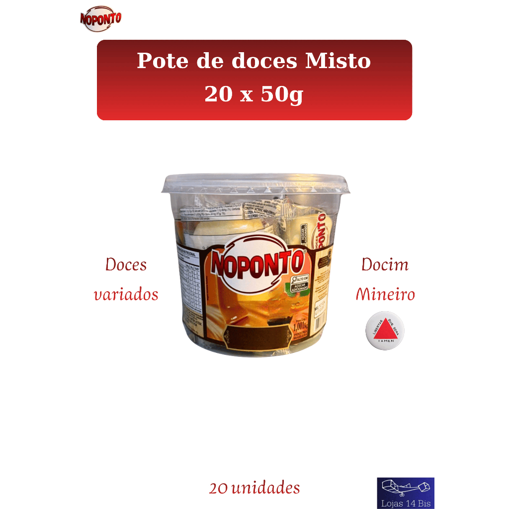 Doce NoPonto Pote Misto c/20 Un. Doce de Leite com Coco Pingo de Leite Brigadeiro Pé de Moça Sabores variados Pt 20x50g