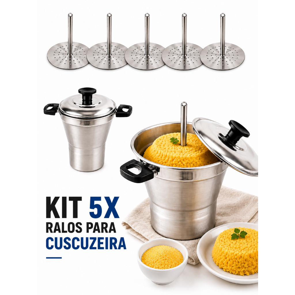 Kit 5X Ralos para Cuscuzeiras Cuscuzeiros Alumínio Polido Tradicional Nordestino Reforçado