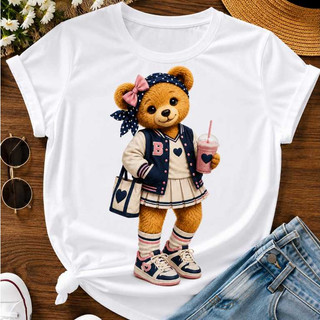 Camiseta Feminina Ursinha Teddy Bear Estampa Exclusiva T-Shirt Casual Manga Curta Moda Feminina