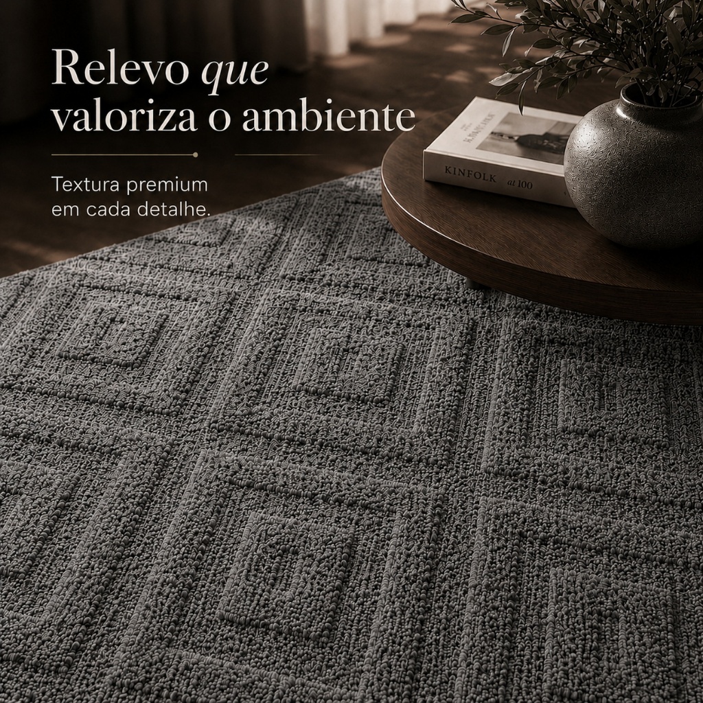 Tapete Premium 1,50x1,00 Sala Quarto Escritório Geométrico Alto Relevo Macio Antiderrapante Cinza — imagem 2 de 2