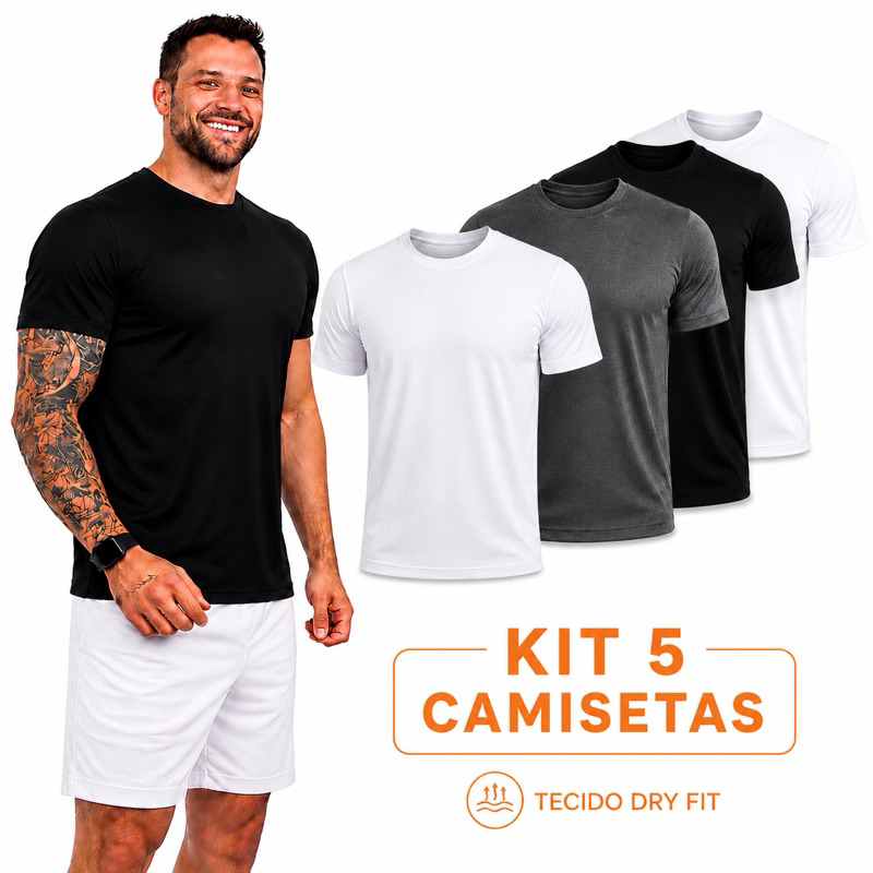 Kit 5 Camisetas Masculinas Dry Fit Academia Corrida Caminhada Fitness Manga Curta UV