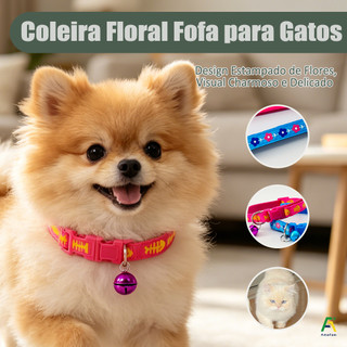 Coleira para Gato e Cachorro Pequeno com Sino Ajustável 20cm 14 Estilos Coloridos para Fi…