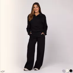 Conjunto de Moletom Inverno Casaco Fechado Zíper Curto e Calça com Bolsos Academia Frio Casual