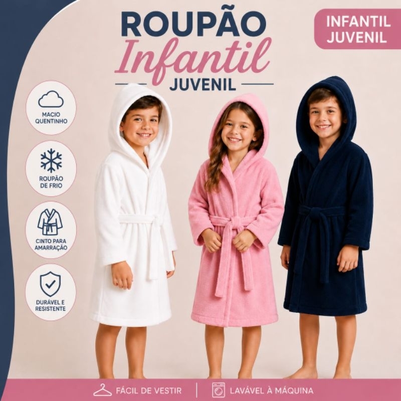 Roupão Infantil Banho Microfibra Com Capuz Manga Longa Unissex