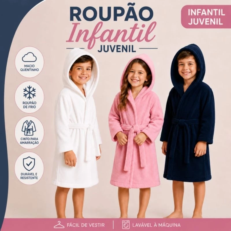 Roupão Infantil Banho Microfibra Com Capuz Manga Longa Unissex