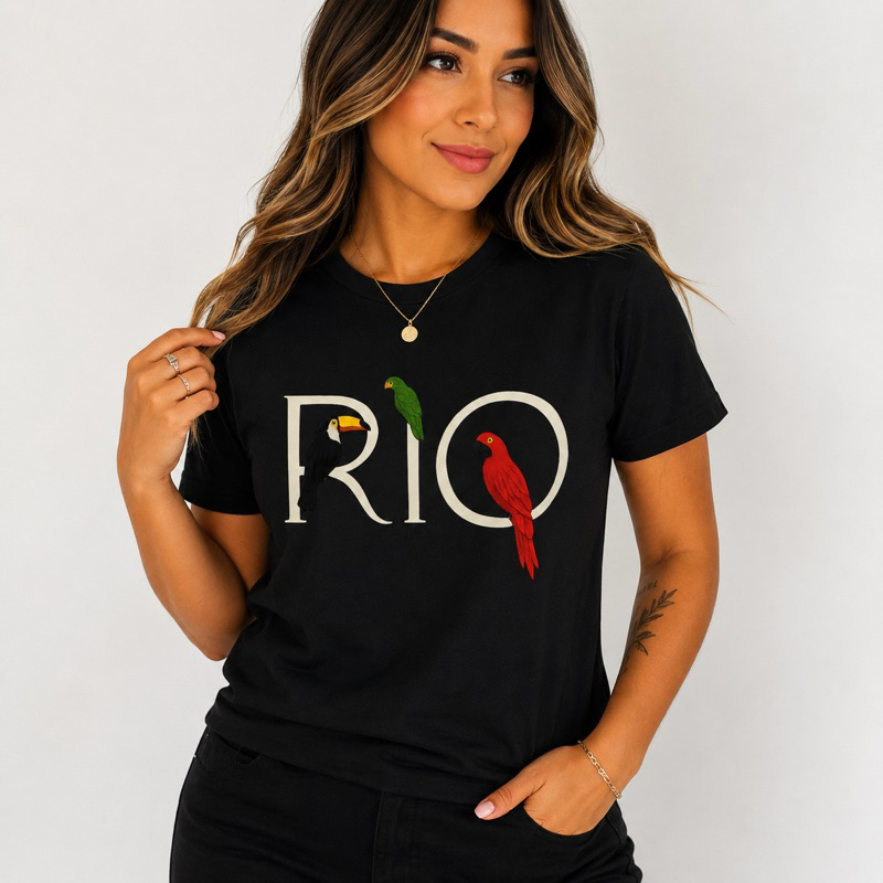 Camisa Baby Look Feminina RIO Estampa Tropical Araras e atucano Algodão confortável