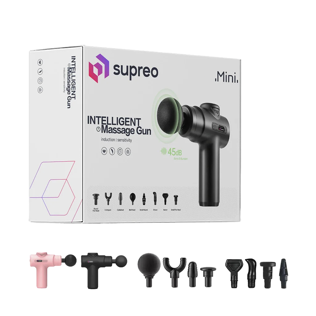 Pistola Massageador Eletrico Portatil Mini Massagem Muscular 8 Ponteiras 6 Velocidades Tipo C Dores Supreo