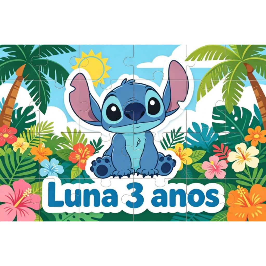 Kit de 8 a 40 Quebra-Cabeça Infantil 10x15 em MDF Personalizado Tema Stitch Lembrancinha Aniversário Festa