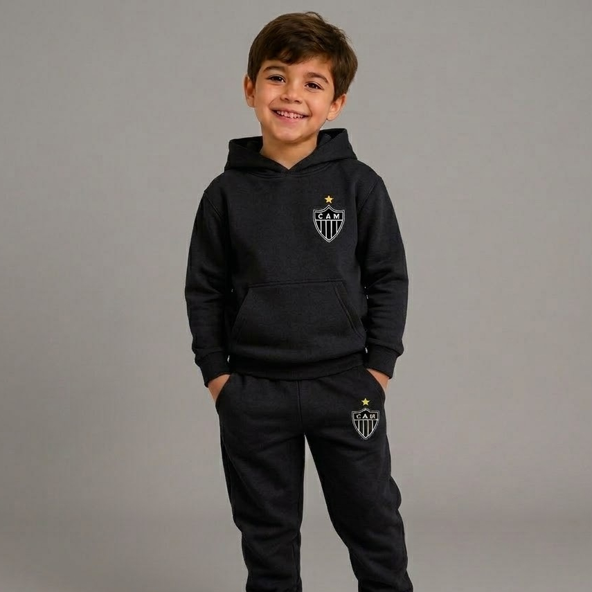 Conjunto Moletom Infantil Canguru Time Blusa Calça Atletico Galo Frio Agasalho 2 ao 14