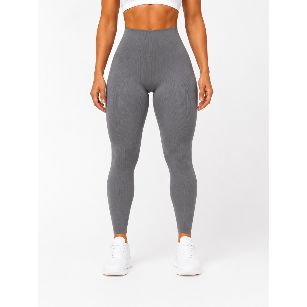 Calça Legging Fitness Feminina Canelada Sem Costura Cintura Alta Zero Transparência Academia Treino