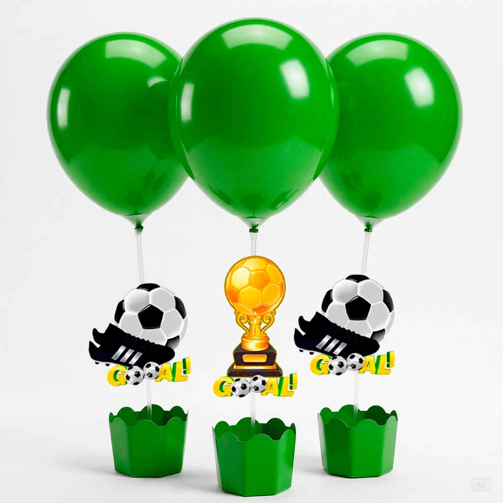 Kit 5 Centro De Mesa Tema Futebol Campo Bola Festa